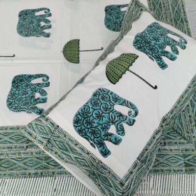 Indian Handmade Bed Sheet With Two Pillow Cover Queen Size Block Print Bedspread