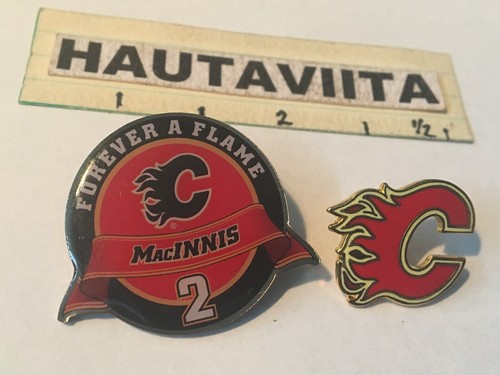 Calgary Flames Pin Badges Al Macinnis #2 Flames Logo Lot2x Forever Flame