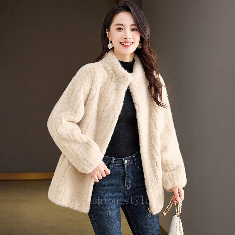 OFF WHITE Cappotto pelliccia visone invernale stand collo donna caldo cerniera colletto imitazione visone cappotto