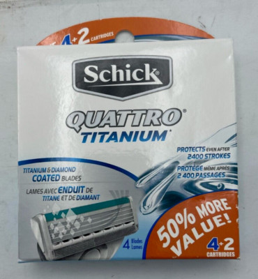 Schick Quattro Titanium 4 Blades 6 Cartridges with Lubrication Strips Fun