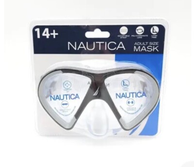 Nautica Adult Diving Mask Blue Latex Free Polycarbonate Lens Swimming Snorkeling