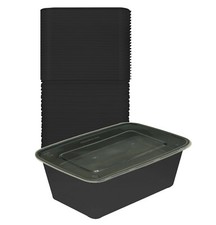 Black Plastic Food Containers With Clear Snap Lids Microwave Safe Takeaway Boxes