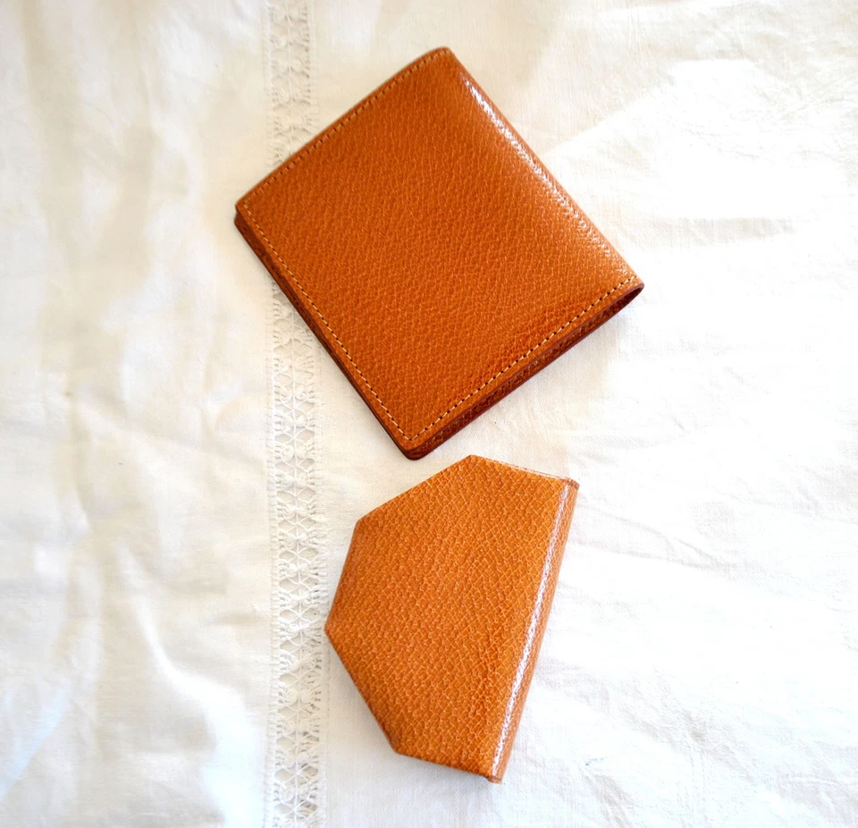 Porte-monnaie et porte-feuille en cuir marron vintage "Porc véritable MADRAS"... - Photo 4/4