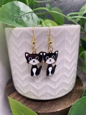 2  Gold-tone Cat Enamel Charm Dangle Earring Set New Free Ship B4392