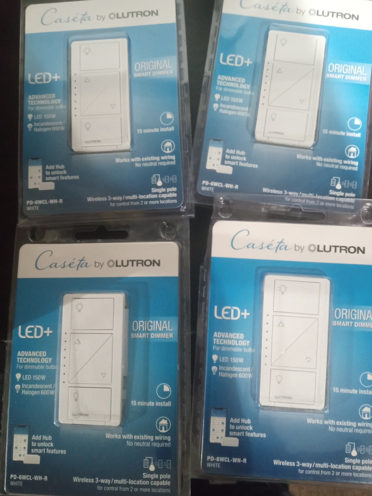 Lot of 4  Caseta Wireless LUTRON Switch [PD-6WCL-WH-R] *FREE SHIPPING*