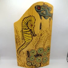 Pyrography Wood Burning Art Plaque Wall Hanging Seahorse Fish Coral Marine Life