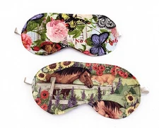 2 Travel Eye Mask Sleep Soft Light Weight Horses Butterfly Rest Relax Blindfold