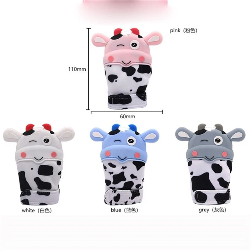 Baby products Teether cow gloves Baby hands toy rabbit silicone gloves - Image 4 of 4
