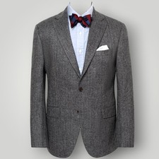 CRICKETEER CAMEL/WOOL Vintage Men Blazer 42L Sport Coat Jacket Heggingbone Gray