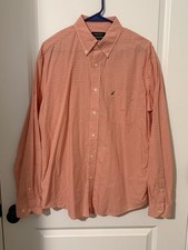 Nautica Mens Classic Fit Orange Gingham Long Sleeve Button Down Shirt 16 34/35