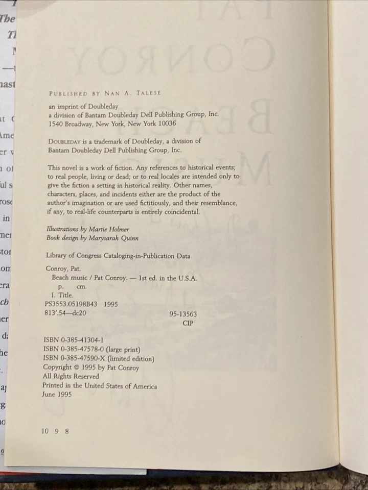 Beach Music SIGNED by Pat Conroy - 1st Ed / Later Prt Near Fine Hardcover - Image 3 of 4