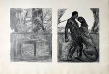 Paul Jouve estampe gravure signée vers 1930 félin panthère l'homme art déco art