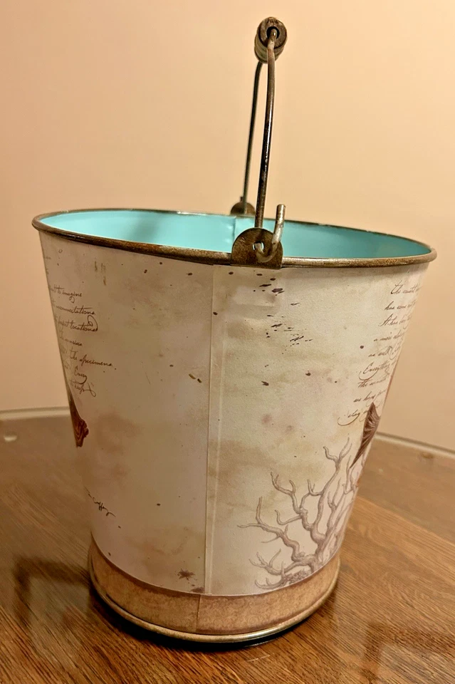 Tim Coffey Fish & Seaweed 9" Decor Metal Bucket Pail  Wood Handle Creative Co-op - Image 4 of 4