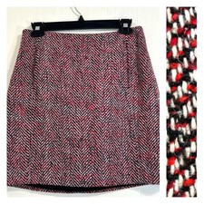 Ann Taylor Loft Wool Mini Skirt Office Formal Red Tweed Wool Mini Skirt Size 2.