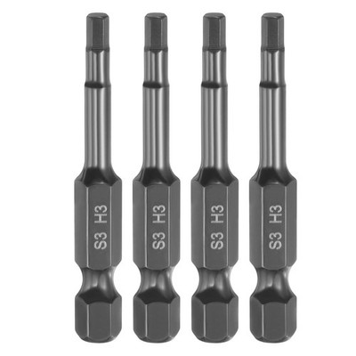 4pcs Flat Hex Screwdriver Bit H3 Magnetic Tip 1/4'' Hex Shank 2'' Long S3 Steel