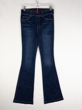 Spanx Jeans Womens PS Blue Dark Wash Faded Distressed Flare Pull On