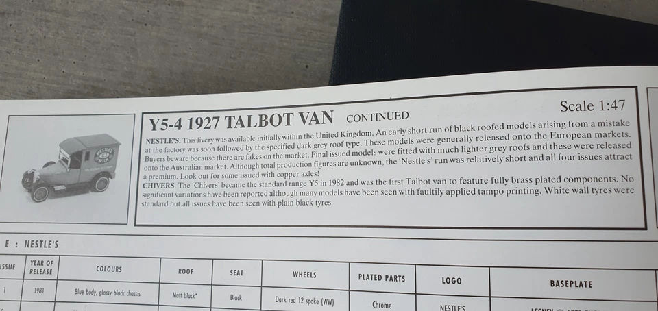 Matchbox Models of Yesteryear Y5 Talbot NESTLE - Issue 4 Hellgraues Dach! - RAR - Bild 4 von 4