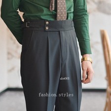 Men Gurkha British Style Pants Naples High Waist Straight Business Long Trousers
