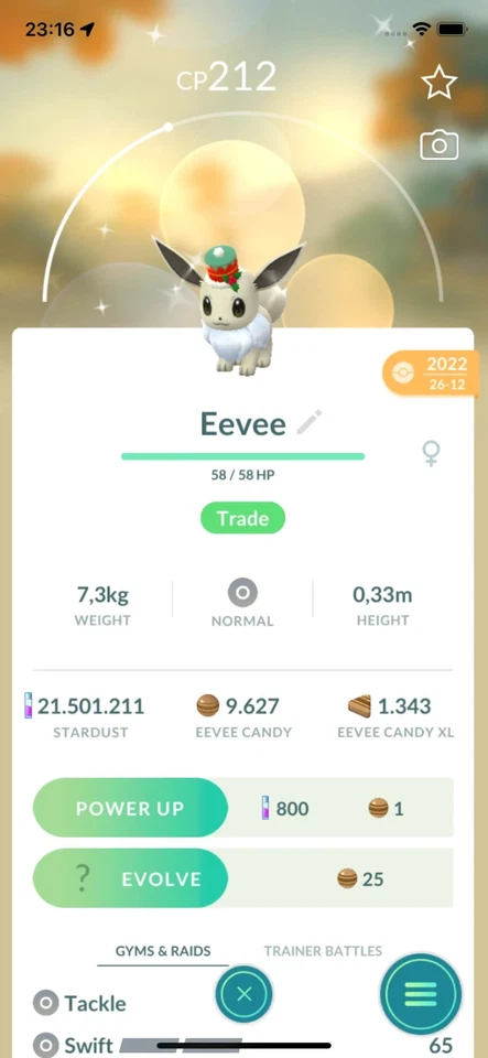 Pokémon Go - Shiny Holiday Hat Costume Eevee - Mini PTC 80K Dust