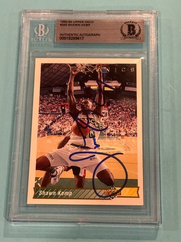 SHAWN KEMP Signed 1992-93 UPPER DECK Card #240 Beckett BAS