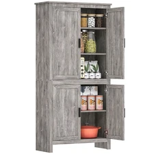HOMCOM 64 4-Door Kitchen Pantry, Freestanding Storage Cabinet with 3 Adjustable