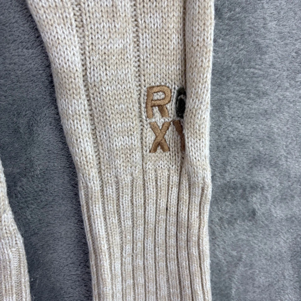 Roxy Womens S Beige Marled Ribbed Hoodie Sweater Kangaroo Pocket Buttons 90s Y2K - Image 3 of 4