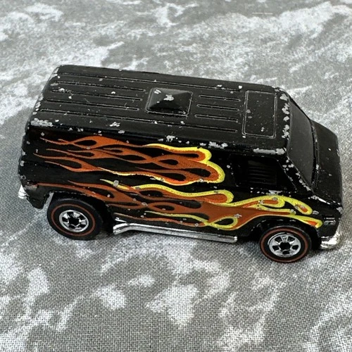 Hot Wheels Redline 1974 Super Van Black w/ Flames Vintage Diecast Base Mattel HK