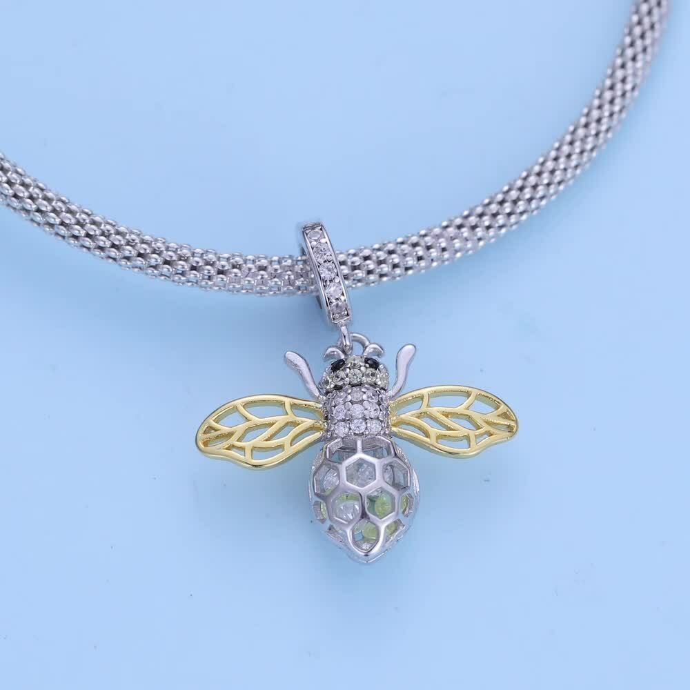 Voroco 925 Sterling Silver Bee Honeycomb CZ Bracelet Charm Bead - Foto 9
