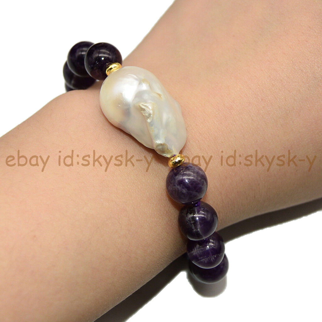 15-18x20-25 Mm Großes Lila Flameball Süßwasser Barock Perlen Set, Perlen Armband / Ohrringe, Geschenk Für Sie