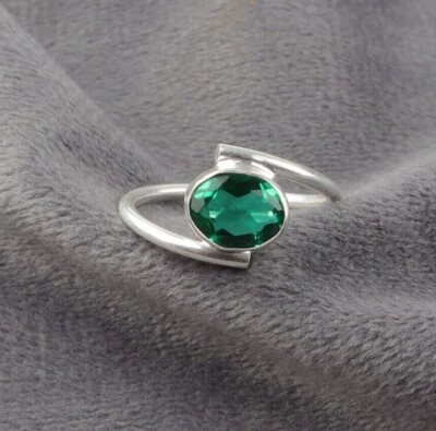 Lab Created Emerald Gemstone 925 Sterling Silver Ring Handmade Jewelry Ring