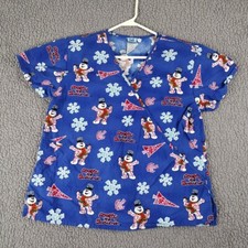 Frosty The Snowman Scrub Top Womens Medium V-Neck Medical Christmas
