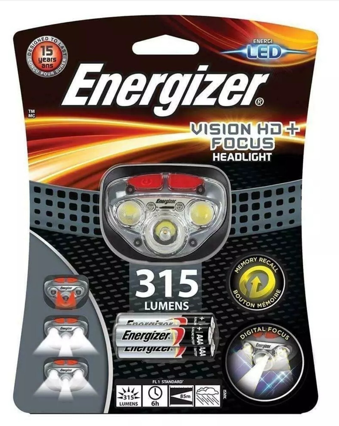 Energizer HDD32E Vision HD+ Focus 315 Lumens LED Headlamp New Sealed