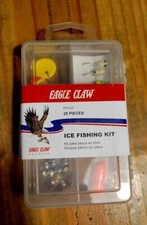 VINTAGE Eagle Claw ICE FISHING KIT 29-piece Sinkers Painted Jigs Bobbers Float
