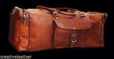 Image of LARGE VINTAGE GENUINE LEATHER HOLDALL TRAVEL WEEKEND SPORTS DUFFEL BAG TAN