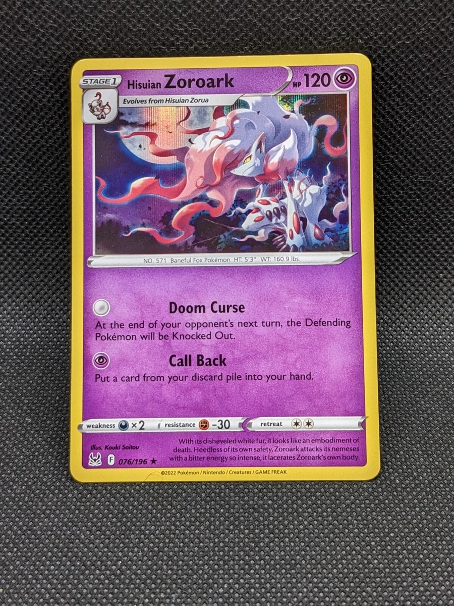 Hisuian ZOROARK 076/196 Holo Rare Lost Origin Pokemon Card Near