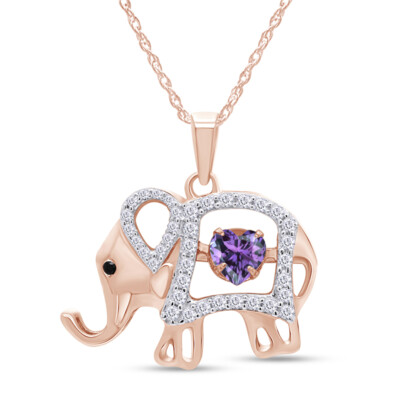 Elephant Floater Pendant Necklace Round Cut Cubic Zirconia  In 925 Sterling