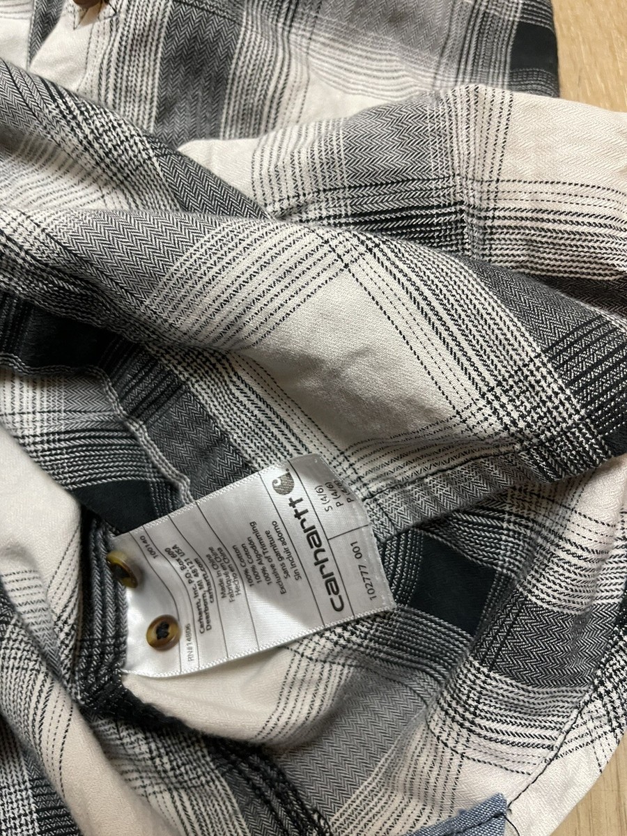 Carhartt Womens Flannel Shirt Small Black/White Long Sleeve Button