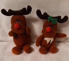Vintage Russ Plush Christmas/Holiday Girl Boy Red Nose Reindeer Ornaments