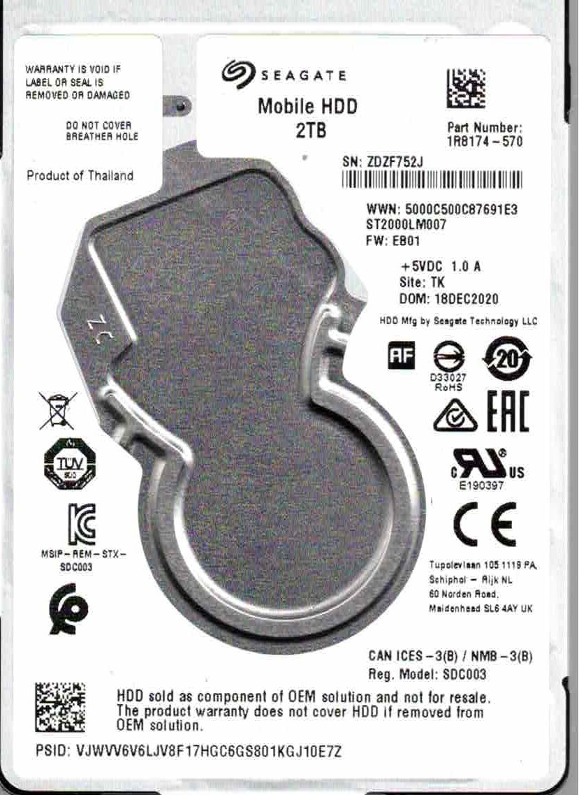 ST2000LM007, 1R8174-570, EB01, TK, ZDZF, SEAGATE 2TB DEC 2020 | eBay