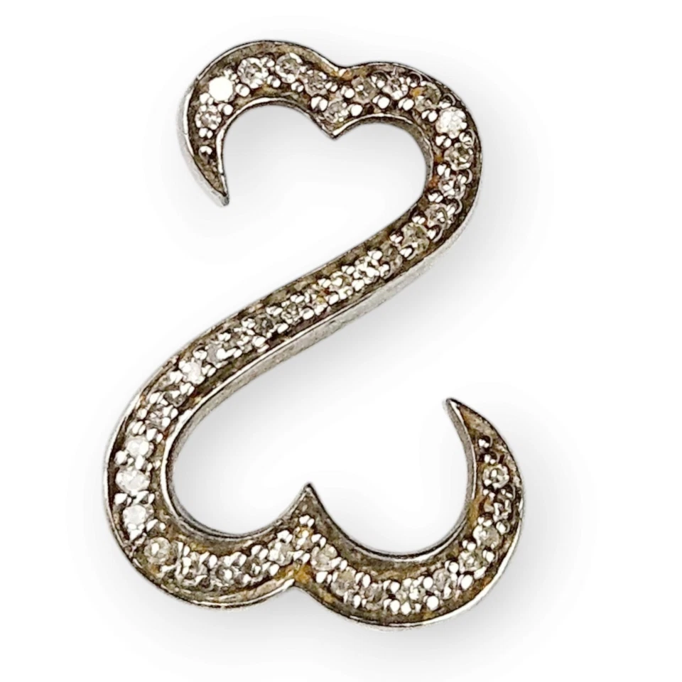 Colgante Diamante Doble Corazón Abierto Esterlina Pave Lab Creado Plata 925 JWBR 3/4" Foto 2 de 4