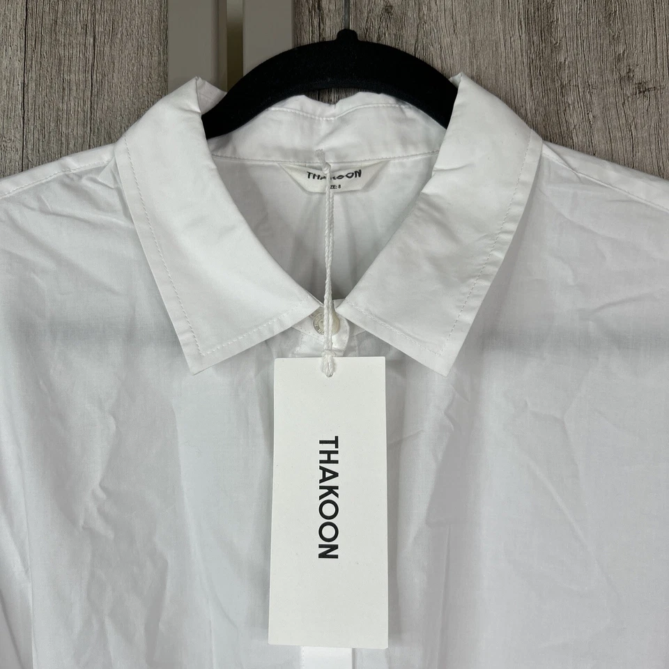 Vestido Thakoon Blanco Talla 8 Cintura Ajustada Botones Maxi Escalera Borde Foto 4 de 4