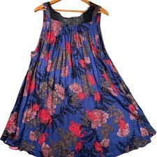 Free People Intimately Slip Dress Womens Small Blue Floral Lace Trim Excellent