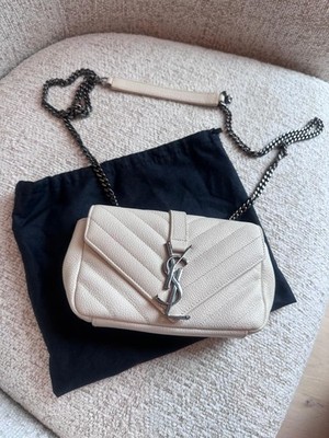 SAINT LAURENT YSL Leather Baby Chain Bag - White