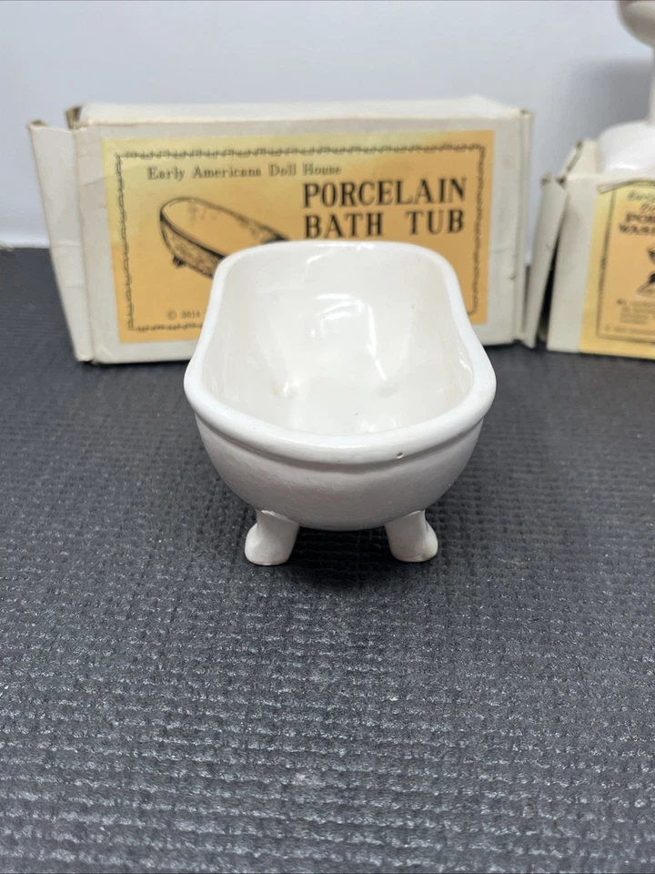 Shackman Miniature Dollhouse Porcelain Tub Sink white lot bathroom Crazing Spots - Image 3 of 4