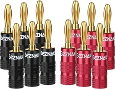 6 Pairs Banana Plugs Dual Set Screws Black & Red Aluminum Speaker Connectors