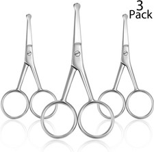 3 Pieces Nose Hair Scissors Rounded Tip Scissors Facial Hair Trimming Stainless