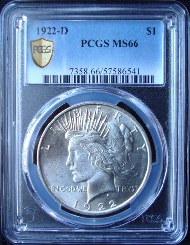 1922-D Peace Silver Dollar - PCGS MS 66 - Gold Shield