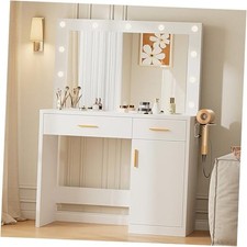 Vanity Desk with Mirror and 11 LED Lights, Makeup Vanity Table Bulb Type White