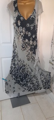 Skurriles Y2K Monsoon langes schräg geschnittenes Seidenkleid Devore UK 16/18 atemberaubend 