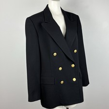 VTG 90s Talbots Black Blazer 100 Worsted Wool Gold Buttons Pockets Jacket Sz 12